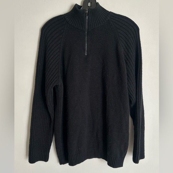 VINTAGE RICA LEWIS Black Wool Blend Quarter Zip Heritage Pullover Sweater Size L - Picture 3 of 11